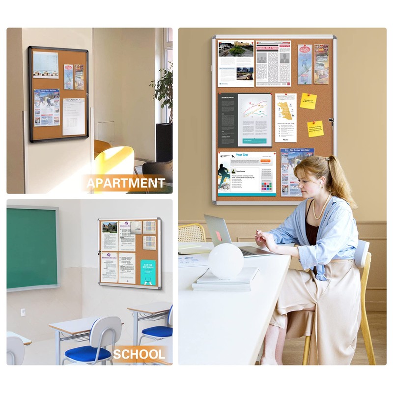 SWANCROWN Enclosed Bulletin Board,Lockable Cork Noticeboard for School Office,Wall Display