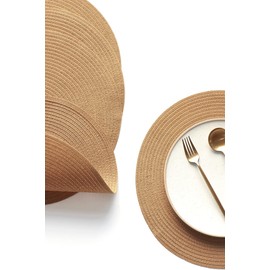 Floroom 15 Inch Round Braided Placemats Set of 4, Washable Heat Resistant Cotton Polyester Circle Place Mats for Kitchen Dining Table - Brown