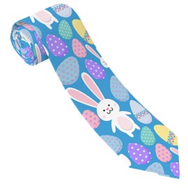 Womgela Easter White Rabbit Colorful Eggs Bunny Mens Tie Neck Tie for Wedding Graduation Party Gift for Husband Boyfriend Father's Day