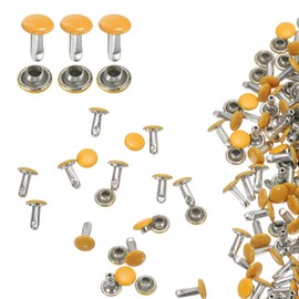 sourcing map 100 Sets Double Cap Leather Rivets, 6x8mm Round Cap Tubular Metal Studs Leather Crafting Rivets for Fabric Belt Pet Collar Boot Bag Repair and Decoration, Yellow