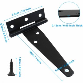 Cjueiom 6 Pcs Shed Door Hinges, 4 Inch / 100mm T Strap Hinges with Screws, Heavy Duty Black Hinges for Wood Bran Doors, Graden Fences, Wooden Gate and Shed