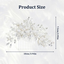 Crystal Bridal Hair Combs, Decorative Bride Wedding Hair Combs with Rhinestones, Flower Wedding Clips Accessories for Brides and Women, Pack of 1 (Silver)