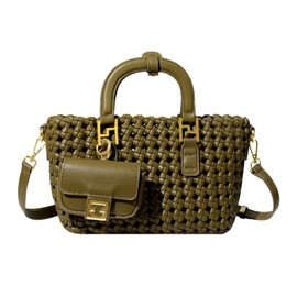 DSGUTWO Woven Tote Bag For Women, Fashion Crossbody Shoulder Bag, Casual Top-handle Handbags, and Travel Purses Phone Bag (Olive Green)