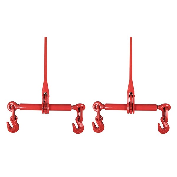 Ratchet Load Binders, Load Binder with Grab and Slip Hooks EI002A 5/16-3/8 Inch for Cargo Flatbed Trailers, 2 PACK, Red,2 Count