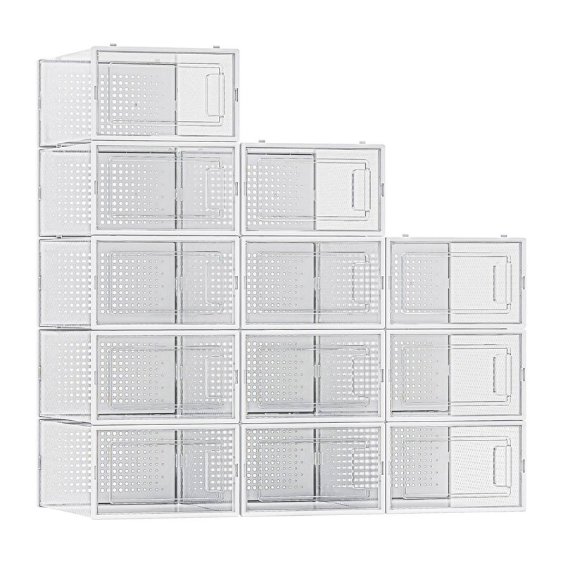 12 Pack Shoe Organizer Storage Bins, Clear Plastic Stackable Shoe