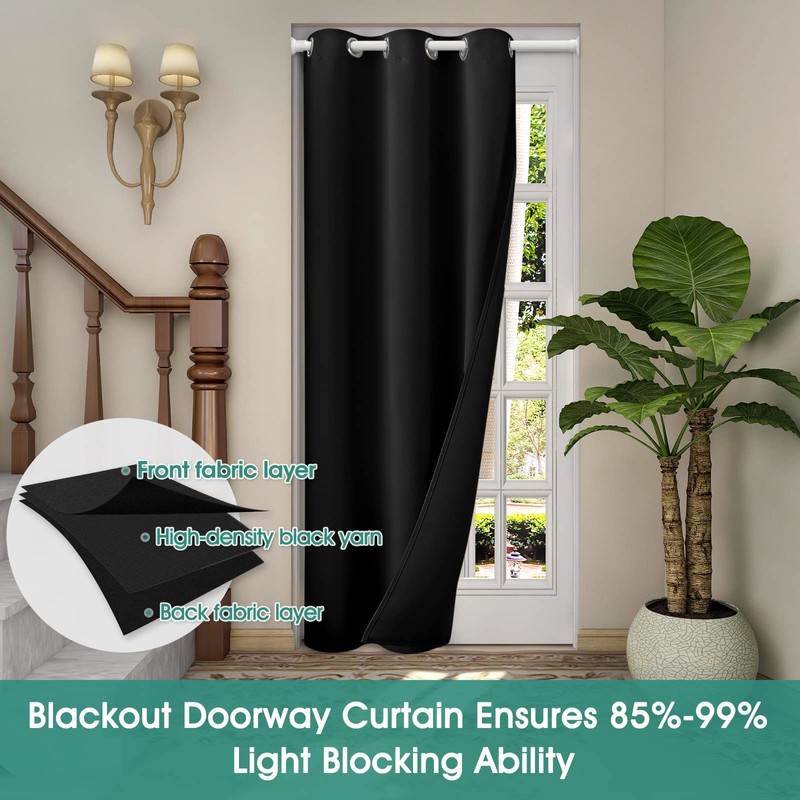 HOMEIDEAS Black Doorway Curtains Privacy, Grommet Closet Curtain for Bedroom,