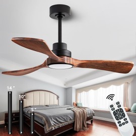 dearnow 42-inch Ceiling Fan Light with Remote Control, Featuring 3 Wooden Blades, Reversible DC Motor, Timer Function, and 6-Speed Adjustment Suitable for Offices and bedrooms. Black + Walnut Color.