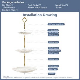 BPFY 3 Tier Porcelain Cupcake Stand, Tiered Tray Cupcake Stand, Dessert Stands, 3 Tier Cupcake Serving Stand for Tea Party, Baby Shower, Birthday, Wedding