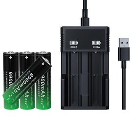 ABCTOY 18650 Rechargeable Battery 3.7V Large Capacity 9900mAh Button Top for Headlamp Flashlight (18650 Battery+Charger, 4 Pack)