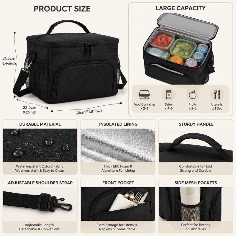 Insulated Lunch Bag for Work & Outdoor Picnic – Leakproof
