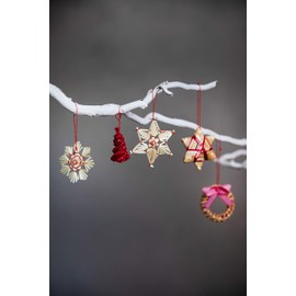 HEITMANN DECO Christmas - Set of 25 Christmas decorations to hang in straw and natural materials with red details - Christmas tree decorations