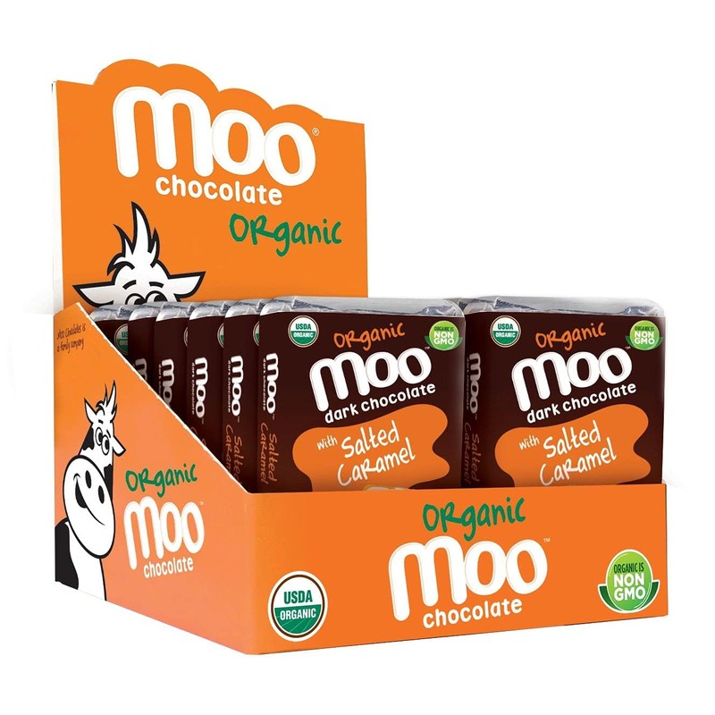 Moo Chocolates Organic Dark Chocolate Mini Bars with Salted Caramel