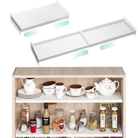 jkxoo 2Pack Expandable Tension Shelf, Heavy-Duty Metal Cabinet Closet Shelves Organizer, Adjustable Shelves, Closet Shelving System Wall Mounted for Cabinet Wardrobe Cupboard Kitchen Bathroom