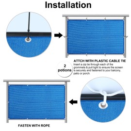 Eden's Decor Balcony Privacy Screen Cover Mesh Windscreen Weather-Resistant UV Protection for Backyard Deck, Patio, Balcony, Pool, Porch, Fence, Railing, Gardening (Blue,2'6"x 25')