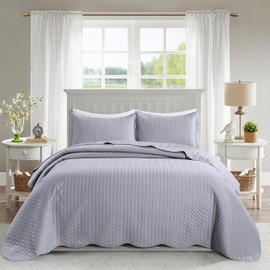 MOONLIGHT20015 Bedspreads Quilts Queen Size Bedding Set (90" x 96") - 2 Pillow Shams (20" x 26"+ 2") - Summer Lightweight Reversible 3 Pcs Microfiber Coverlet Embossed Quilt Bedspreads (Silver)