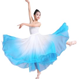 ORIDOOR 720 Degrees Tencel Wrap Dress Gradual Color Tencel Ballet Modern Dance Girl Performing Classic Photography Practice Skirt Light Blue White 6-9 Years