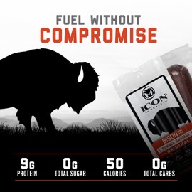 ICON Meats Bison and Pork Summer Sausage, Original Flavor, 4 Pack High Protein Snacks, Individually Wrapped, Zero Sugar, Gluten Free, Natural, USDA Inspected Made in the USA, Gifts & Stocking Stuffers