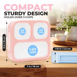 Medium Bento Boxes for Kids, Lunch-Box for Boys Girls Adults, Leakproof 3 Compartment Containers for Meal or Snack, BPA Free (Pastel Blue + Pink)