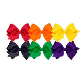 Wee Ones Girls' Small Bow 6 pc Set Solid Grosgrain Variety Pack on a WeeStay Clip - Red, Orange, Yellow, Navy, Green, Purple