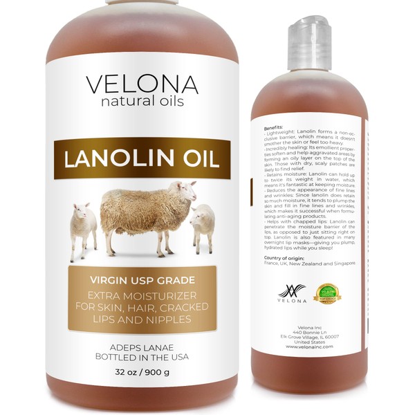 velona Lanolin Oil USP Grade 32 oz | 100% Pure and Natural Carrier Oil | Refined, Cold pressed | Skin, Hair, Body & Face Moisturizing | Use Today - Enjoy Results