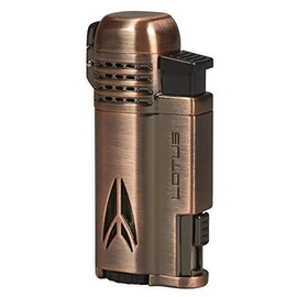 Lotus Defiant Cigar Lighter with Quad Pinpoint Torch Flames, Single Action Ignition, All Metal Housing, Retractable 10 mm Cigar Punch, Large Flame Adjuster (Brushed Copper)