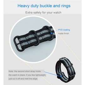 MZBUTIQ Nylon Watch Strap (18 19 20 21 22 23 24 25 26 28 mm), black/grey, Strap.