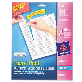 Avery : Easy Peel Return Address Labels for Inkjet Printer, 2/3 x 1-3/4, White, 1,500/PK -:- Sold as 2 Packs of - 1500 - / - Total of 3000 Each
