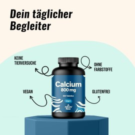 Calcium Tablets High Dose - 200 Tablets - 800 mg Calcium Per Day - Calcium Tablets High Dose - Vegan and Produced in Germany - Laboratory Tested - Packaging May Vary