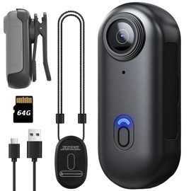 1080P Mini Thumb Action Camera, Portable Vlogging Camera, Wearable Small Body Camera, Hands-Free POV Video Recorder for Motorcycle, Bike, Work, Travel, Pet Walking (64GB Basic Kit, Black)