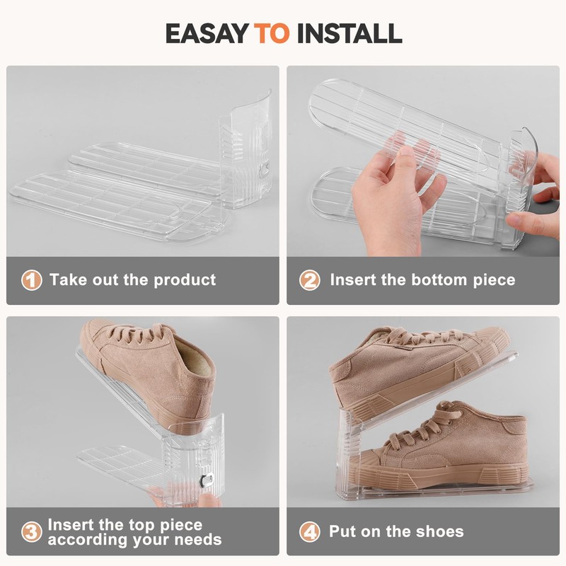 Neprock Shoe Slots Organizer for Closet, 20 Pack Acrylic Shoe