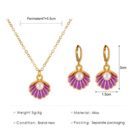 Fuqimanman2020 Seashell Pearl Pendant Necklace Earrings Set for Women Boho Enamel Shell Scallop Necklace Earrings Summer Beach Holiday Jewelry-Blue