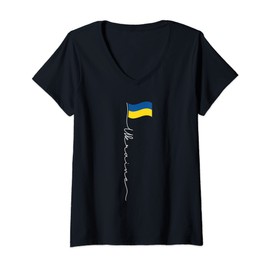Womens Ukraine Signature Flag Pole - Patriotic Ukrainian Flag V-Neck T-Shirt