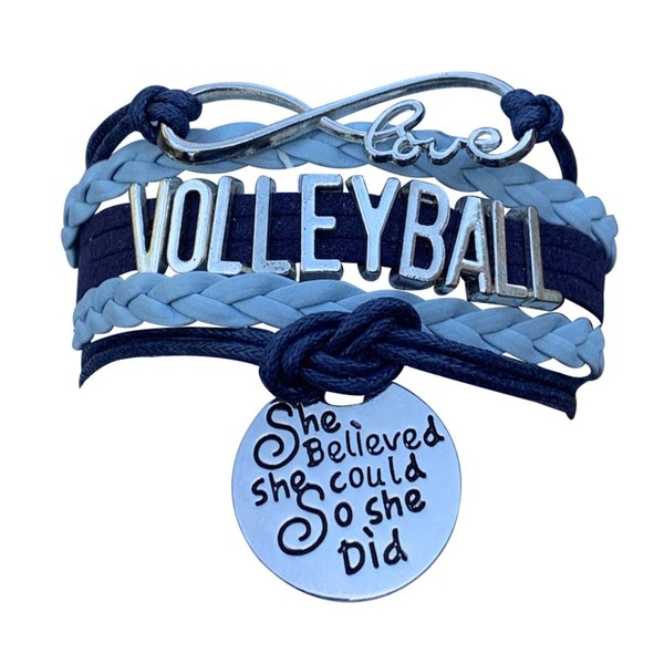 Sportybella Volleyball Charm Bracelet - Volleyball Jewelry - Volleyball She Believed She Could Bracelet for Volleyball Players - Perfect Volleyball Gifts for Players (Blue/Blue)