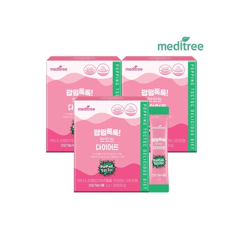 Meditree 팝핑톡톡 맛있는 다이어트 3박스 90포 Popping Talk Talk Delicious