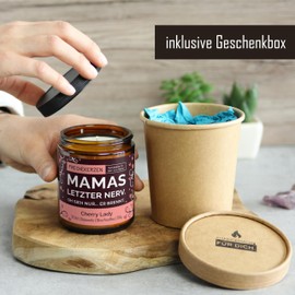 Lustige Duftkerze mit Spruch für Mama | Handgemacht aus Sojawachs | In Geschenkbox | Nachhaltiges Valentinsgeschenk | Geschenkidee Geburtstag Mutter, Beste Mama zum Muttertag |Kirsche