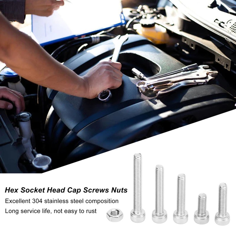 200Pcs Hex Socket Head Cap Screws Nuts Assortment Kit M4