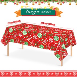 3 Pcs Christmas Candy Cane Plastic Tablecloths,Disposable Xmas Peppermint Swirl Red Green White Table Cloth Rectangle Kitchen Dinner Table Cover for Christmas Holiday Party Decorations,54x108 Inch