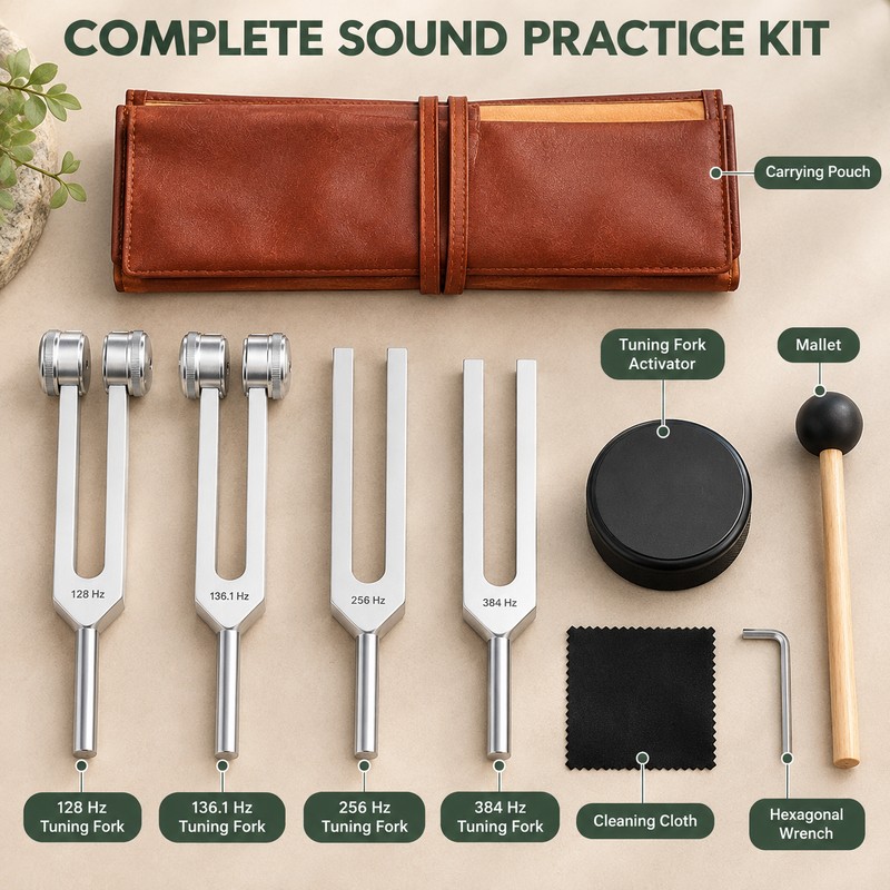 Tuning Fork Set for Sound Practice – 4 Frequencies with