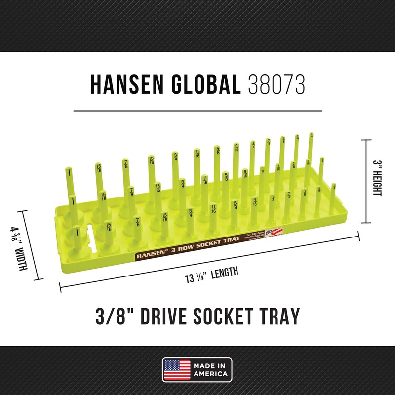 Hansen Global 3 Row Socket Holder, Hi-Viz Yellow, Pack of
