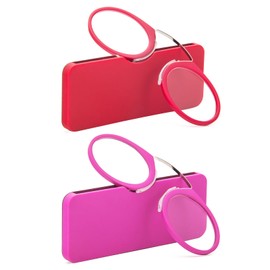 DXYXYO Armless Mini Thin Reading Glasses for Women 2 Pack Legless Nose Clip Compact Readers with Small Portable Case, 2.0 Magnification Red and Pink