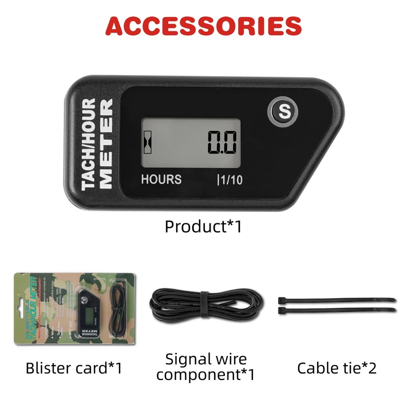 RileyFine RQ-HM016R Digital Hours Tachometer, Black