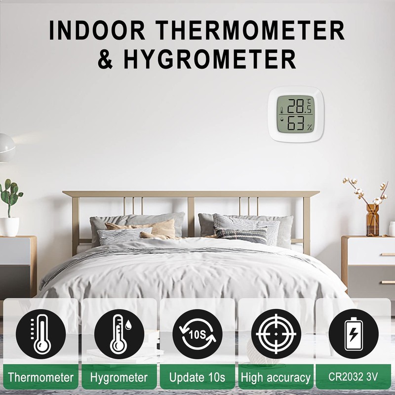 Mini LCD Hygrometer Indoor 4 Pieces, Digital Thermometer for Indoor