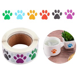 Dog Paw Print Stickers Roll of 500 Pieces 1.5Inch Colorful Red Purple Black Cute Small Puppy Paw Labels Stickers for Kids DIY Decor Party Home Room Wall Water Bottles Floor Laptop Scrapbooking