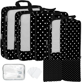7 Pcs Compression Packing Cubes for Travel, Waterproof Suitcase Luggage Backpack Organizer with Toiletry Bag Travel Essentials for Women/Men-Polka Dots