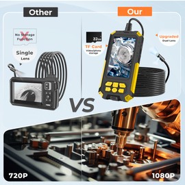 Dual Lens Endoscope Camera with Light, 1080P Borescope with 32GB Card - IP68 & 4.5" Sewer Inspection Camera with 16.5FT Semi-Rigid Cable, Birthday Gifts for Men, Tools Cool Gadgets - Yellow