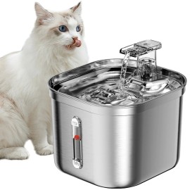 Homtyler Cat Water Fountain, Stainless Steel Pet Water Fountain for Cats Inside, 3 Filter