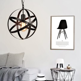 Tomshing Industrial Pendant Light, Plug in Pendant Hanging Light, Spherical Chandelier Light Fixtures, Metal Globe Vintage Ceiling Entryway Light for Kitchen, Dining Room, Kitchen, Hallway, Farmhouse