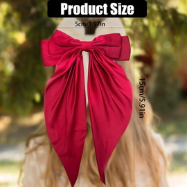 Bliceon Bow Hair Clip for Women - Satin Big Bowknot Hairpins with Long Ribbons - French Barrette Clips for Girls - Soft Silky Hair Accessories in Solid Colors (Burgundy)