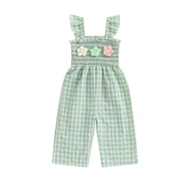 Caziffer Baby Girls Rompers Jumpsuit Tie-Up Straps Sleeveless Halter Floral Print Toddler Overalls Summer Trouser Outfit Infant Clothes (A Green, 12-18 Months)