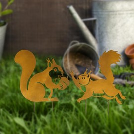 Whemyreat Pack of 2 Squirrel Garden Stakes, Metal Squirrel for Inserting in Rust Look, Autumn Rust Decoration for Garden, Garden Decoration for Outdoors, Patina Decoration for Balcony and Patio
